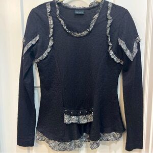 Animale Women’s Black Ruffle Sweater‎ Size Small Long Sleeve Layer Accents